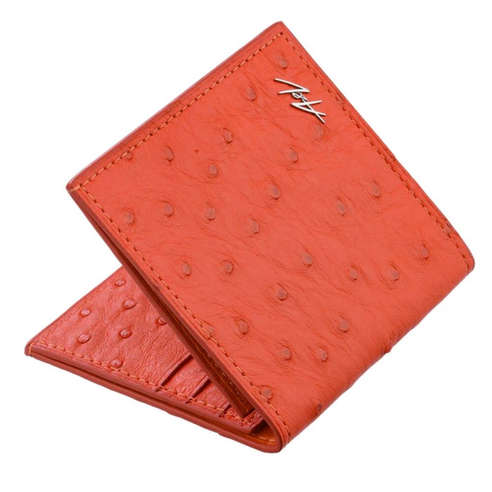 Handmade Ostrich Leather Slim Wallet – Fire Dance Luxury Minimalist Wallet